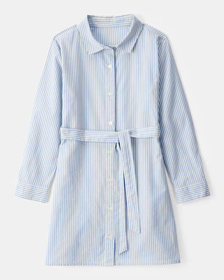 Kid Striped Button-Down Long-Sleeve Shirt Dress - Blue/White