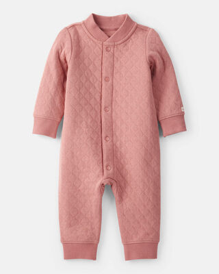 Baby Girl Quilted Long-Sleeve Jumpsuit - Pink