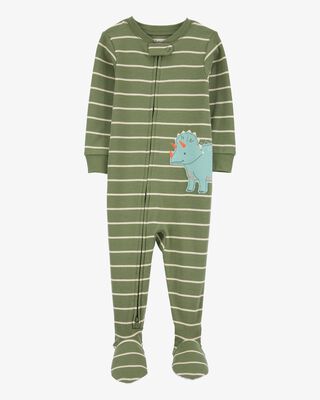 Baby Boy Dinosaur Striped Snug Fit Cotton Footie 1-Piece Pajamas - Green