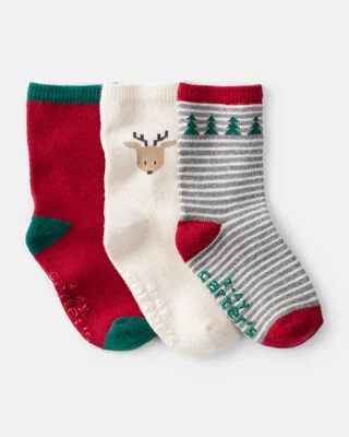 Toddler Boy 3-Pack Christmas Reindeer Crew Socks