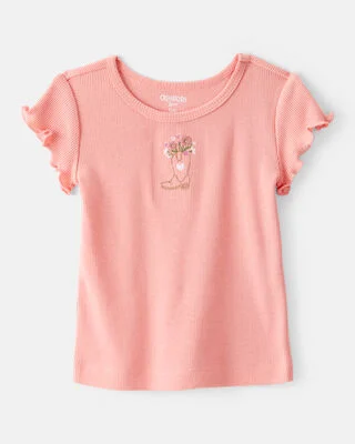 Baby Girl Cowgirl Boot Cotton Short-Sleeve Top - Pink